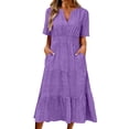 thumbnail image 1 of Admvng Womens Dress Tiered Solid V Neck Short Sleeve Casual Spring and Summer Comfy Dresses, 1 of 6