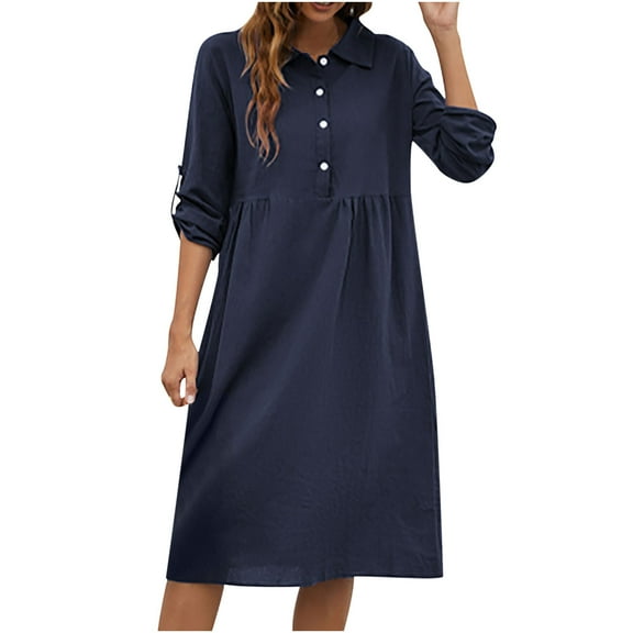 Admvng Womens Dresses Fashion Casual Sexy Round Neck Summer Button Dress S-2XL