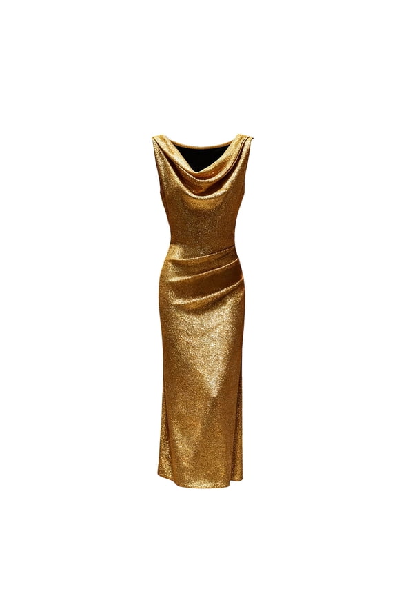 Womens Dresses Glitter Cowl Neck Sleeveless Summer Ruched Waist Bodycon Party Evening Skirt