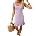 thumbnail image 1 of Admvng Womens Dresses Ribbed Knit Round Neck Sleeveless Ruffle Hem Casual Summer Everyday Bodycon Dress, 1 of 7