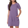 thumbnail image 1 of Admvng Womens Dresses Short Sleeve Solid Pocket Round Neck Soft Breathable T-shirt Dress, 1 of 7
