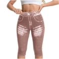 thumbnail image 1 of Admvng Womens Faux Denim Print Capri Leggings High Waist Stretchy Cropped Workout Pants, 1 of 5