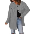 thumbnail image 1 of Admvng Womens Fleece Shacket Jacket Lapel Collar Button Down Mid Length Soft Fall Winter Flannel Shirt Coat, 1 of 6