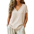 thumbnail image 1 of Admvng Womens Gingham Plaid V Neck Tunic Tops Short Sleeve Casual Checkered Tees, 1 of 7