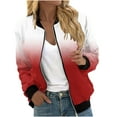 thumbnail image 1 of Admvng Womens Gradient Jacket Zipper Ribbed Cuff Lightweight Short Baseball Coat with Pockets, 1 of 5