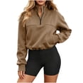 thumbnail image 1 of Admvng Womens Half-Zip Cropped Sweatshirt Long Sleeve Pullover Active Tops with Drawstring Hem, 1 of 8