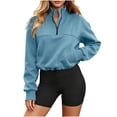 thumbnail image 1 of Admvng Womens Half-Zip Cropped Sweatshirt Long Sleeve Pullover Active Tops with Drawstring Hem, 1 of 8