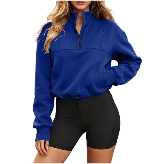 Admvng Womens Half-Zip Cropped Sweatshirt Long Sleeve Pullover Active Tops with Drawstring Hem
