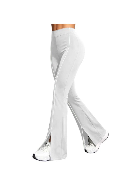Womens High Waist Side Stripe Split Flare Leggings Slim Fit Split Hem Bootcut Sports Workout Yoga Pants