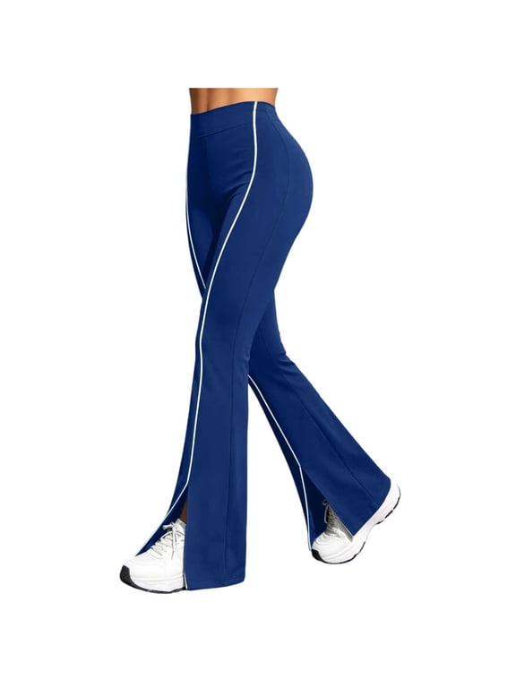 Womens High Waist Side Stripe Split Flare Leggings Slim Fit Split Hem Bootcut Sports Workout Yoga Pants