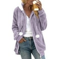 thumbnail image 1 of Admvng Womens Hooded Jacket with White Fleece Lined Hood & Side Pockets Full Zip Fluffy Fuzzy Teddy Drawstring Sherpa Coat, 1 of 8