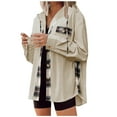 thumbnail image 1 of Admvng Womens Hooded Shacket Plaid Patchwork Button Down Long Sleeve Jacket with Pocket, 1 of 7