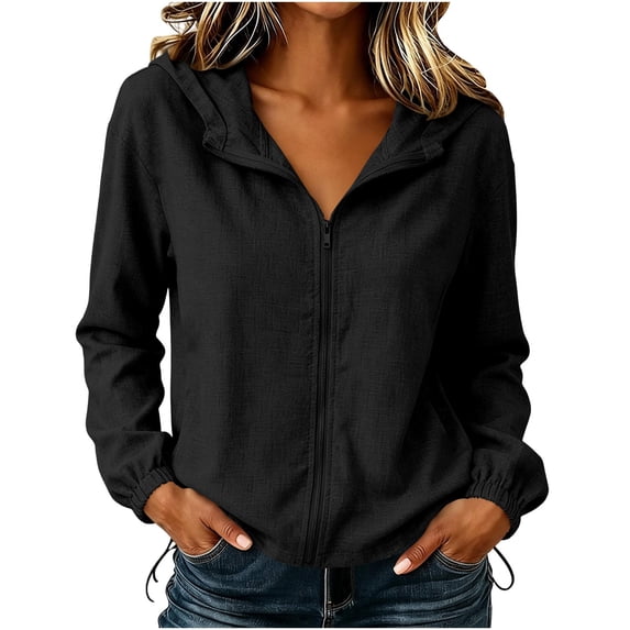 Admvng Womens Hooded Texture Jacket Plus Size Elastic Cuff Drawstring Hem Lightweight Casual Coat