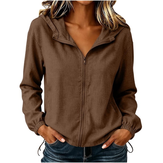 Admvng Womens Hooded Texture Jacket Plus Size Elastic Cuff Drawstring Hem Lightweight Casual Coat