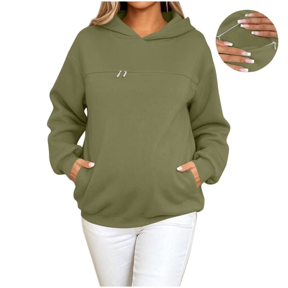 Admvng Womens Hoodie Sweatshirt Zipper Pocket Long Sleeve Solid Basic Casual Maternity Pullover Tops