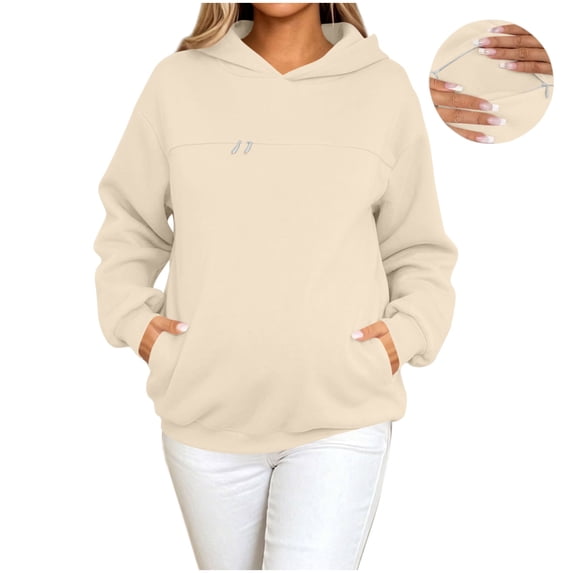 Admvng Womens Hoodie Sweatshirt Zipper Pocket Long Sleeve Solid Basic Casual Maternity Pullover Tops