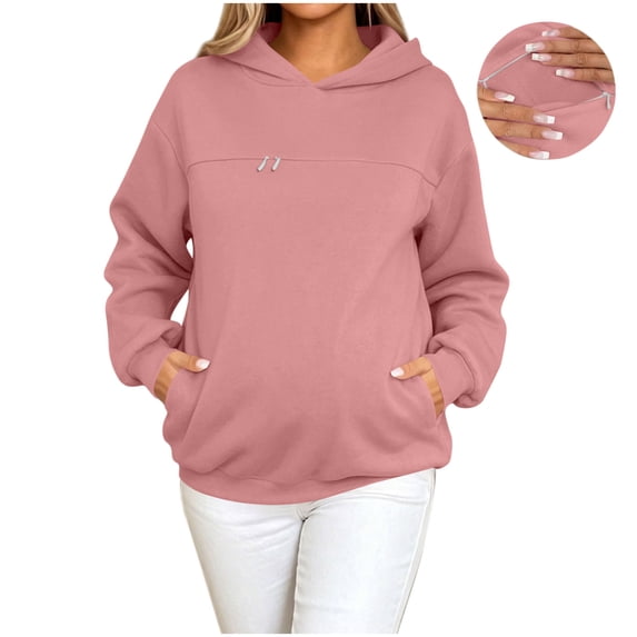 Admvng Womens Hoodie Sweatshirt Zipper Pocket Long Sleeve Solid Basic Casual Maternity Pullover Tops