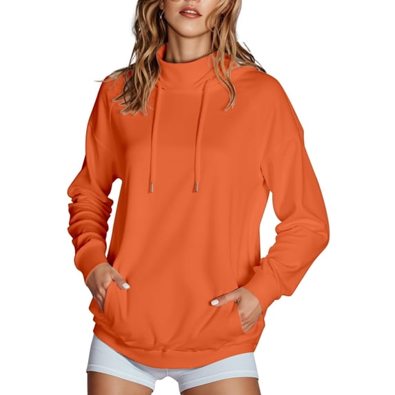 Admvng Womens Hoodies Vertical Collar Hooded Solid Color Long Sleeved Loose Top Sweatshirt, Size S-2XL