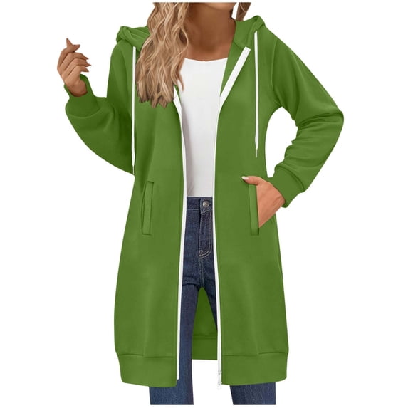 Admvng Womens Jacket Casual Loose Solid Pocket Long Sleeved Double Zipper Hooded Sweatshirt Top, Size S-2XL
