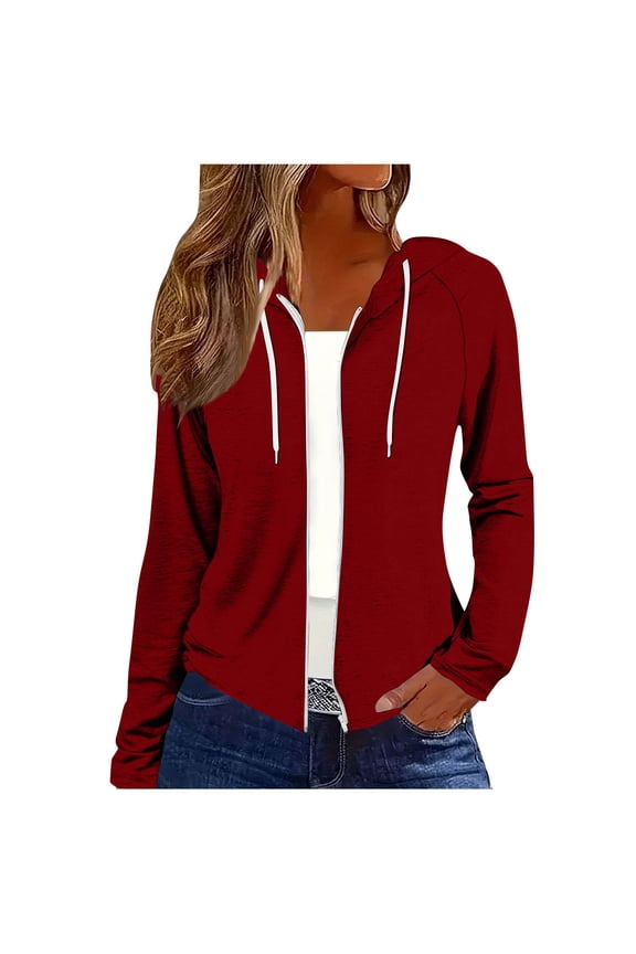 Womens Jacket Casual Solid Long Sleeve Zipper Short Hooded Base Warm Coat, Size S-2XL