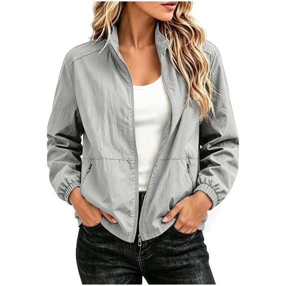 Admvng Womens Jacket Long Sleeve Casual Windbreaker Lightweight Outerwear Coat