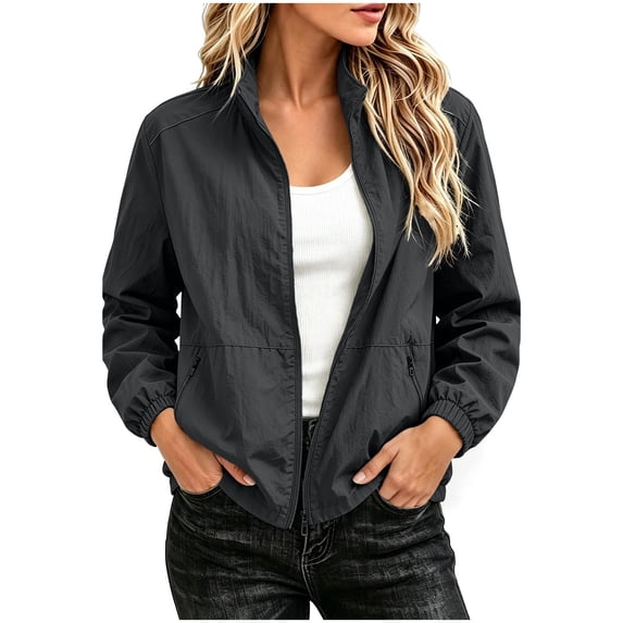 Admvng Womens Jacket Long Sleeve Casual Windbreaker Lightweight Outerwear Coat