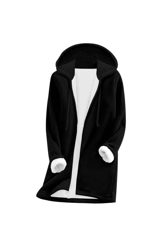 Admvng Womens Jacket Winter Solid Fleece Zipper Jacket Thickening Long Hooded Sweatshirt Trench Coat, Size S-2XL