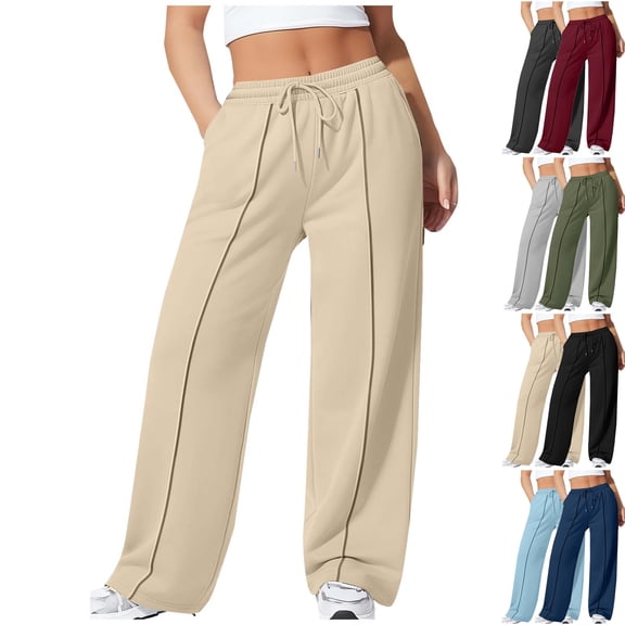 Admvng Womens Sweatpants Wide Leg Baggy Lounge High Waisted Drawstring Joggers Sports Trousers with Pockets L-5XL