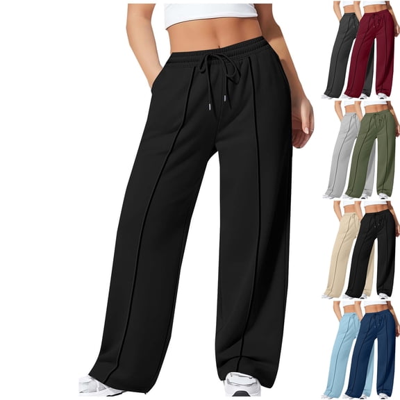 Admvng Womens Sweatpants Wide Leg Baggy Lounge High Waisted Drawstring Joggers Sports Trousers with Pockets L-5XL
