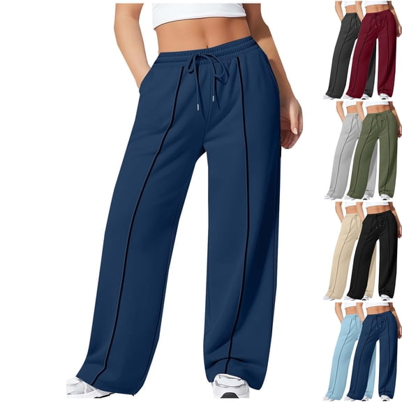 Admvng Womens Sweatpants Wide Leg Baggy Lounge High Waisted Drawstring Joggers Sports Trousers with Pockets L-5XL