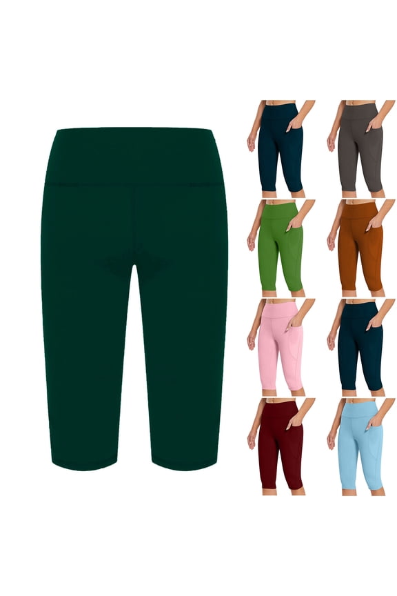 Womens Knee Length Leggings Casual Summer Yoga Workout Capris with Pockets