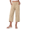 thumbnail image 1 of Admvng Womens Linen Capri Pants Elastic Waist Solid Casual Summer Capris with Pocket, 1 of 6