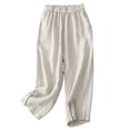 thumbnail image 1 of Admvng Womens Linen Capri Pants Elastic Waist with Embroidery Details Trendy Cropped Pants, 1 of 5