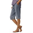 thumbnail image 1 of Admvng Womens Linen Capri Pants Plus Size Striped Cuffs with Side Pockets, 1 of 5