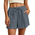thumbnail image 1 of Admvng Womens Linen Casual Shorts Plus Size Elastic Waist Drawstring Summer Shorts with Pockets, 1 of 8