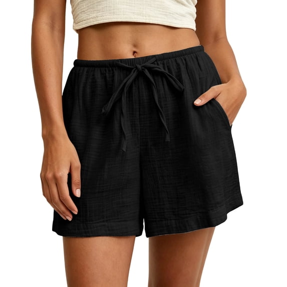 Admvng Womens Linen Casual Shorts Plus Size Elastic Waist Drawstring Summer Shorts with Pockets
