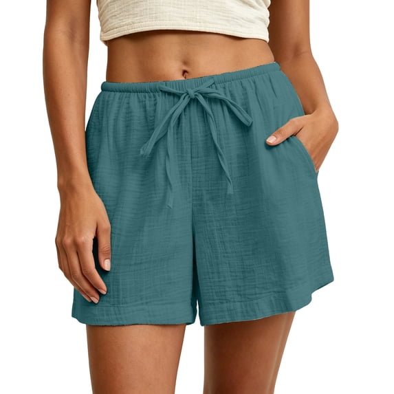 Admvng Womens Linen Casual Shorts Plus Size Elastic Waist Drawstring Summer Shorts with Pockets