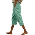 thumbnail image 1 of Admvng Womens Linen Cotton Capri Pants Solid Elastic Drawstring Waist Casual Comfy Cropped Pants with Pocket, 1 of 5