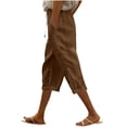 thumbnail image 1 of Admvng Womens Linen Cotton Capri Pants Solid Elastic Drawstring Waist Casual Comfy Cropped Pants with Pocket, 1 of 5