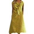 thumbnail image 1 of Admvng Womens Linen Dresses Plus Size Bow Short Sleeve Round Neck Pleated Summer Casual Dress, 1 of 3