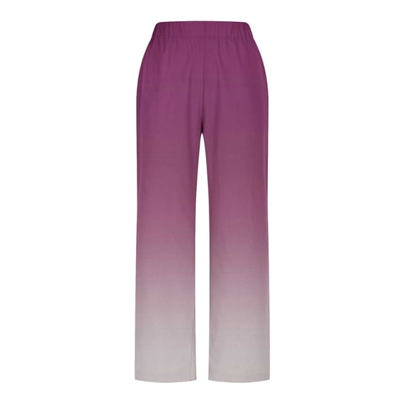 Admvng Womens Linen Pants Elastic Waist Ombre Gradient Casual Summer Everyday Trousers with Pockets
