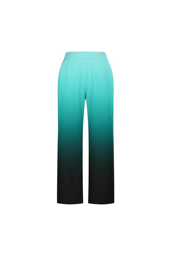Womens Linen Pants Ombre Gradient Straight Leg Cuffed Slit Hem Casual Summer Pants with Pockets