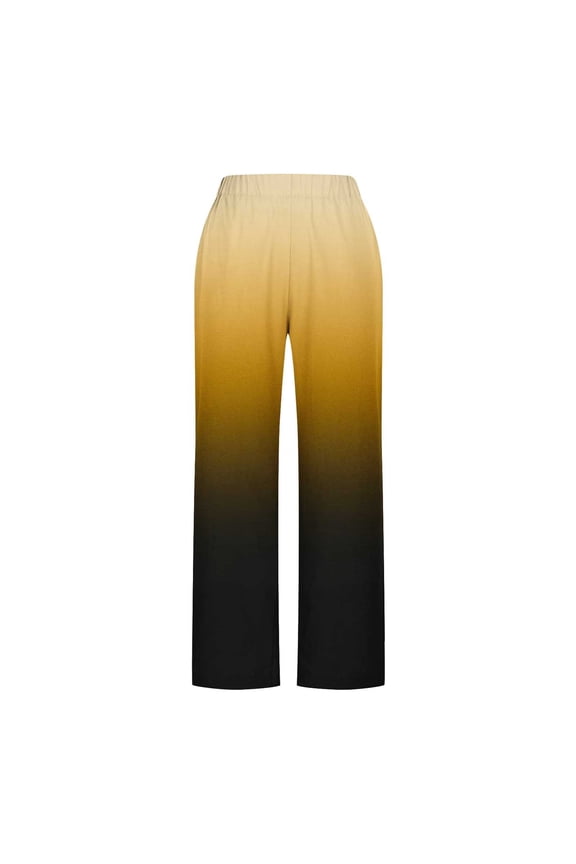 Womens Linen Pants Ombre Gradient Straight Leg Cuffed Slit Hem Casual Summer Pants with Pockets