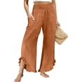 thumbnail image 1 of Admvng Womens Linen Pants Ruffle Hem Wide Leg Casual Summer Boho Trousers with Side Pockets, 1 of 5