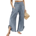thumbnail image 1 of Admvng Womens Linen Pants Ruffle Hem Wide Leg Casual Summer Boho Trousers with Side Pockets, 1 of 6