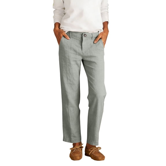 Admvng Womens Linen Pants Solid Button Closure Breathable Office Pants with Pockets