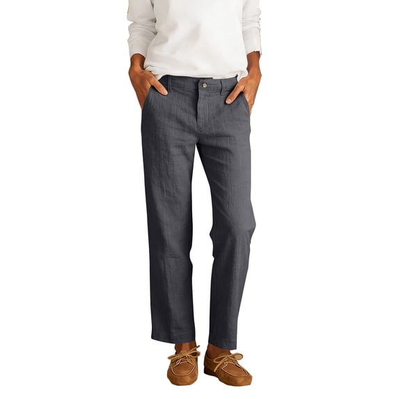 Admvng Womens Linen Pants Solid Button Closure Breathable Office Pants with Pockets