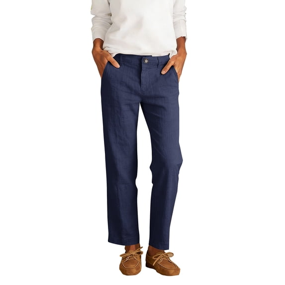 Admvng Womens Linen Pants Solid Button Closure Breathable Office Pants with Pockets