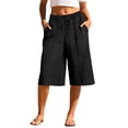 thumbnail image 1 of Admvng Womens Linen Pants Wide Leg Elastic Drawstring Waist Solid with Pocket Casual Capris, 1 of 6
