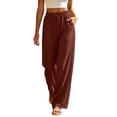thumbnail image 1 of Admvng Womens Linen Pants Wide Leg Elastic Drawstring Waist Vacation Trousers, 1 of 7